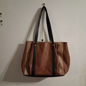 Relic by Fossil Colorblock Tote‎ Bag Brown Tan Black Vegan Leather Handbag Purse